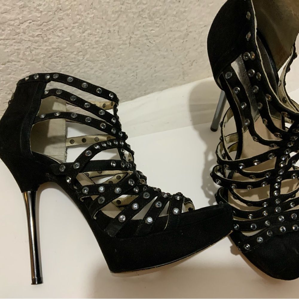 Micheal kors black suede rhinestone studded platforms heels size 7.5 - Picture 3 of 13